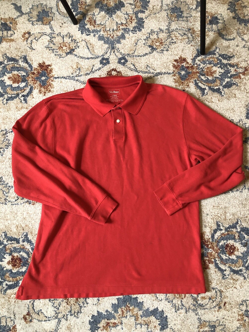 LL Bean Polo Shirt Men’s Large Red Double L Rugby Golf Mesh Knit Casual Premium